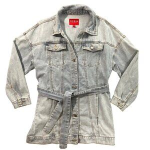 Guess‎ Denim Jacket Womens S Blue Casual Belted Chore Utility Cotton Pockets